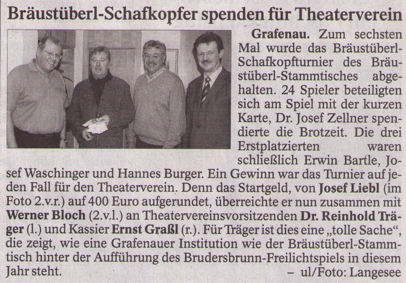 „Bräustüberl-Schafkopfer spenden für Theaterverein“